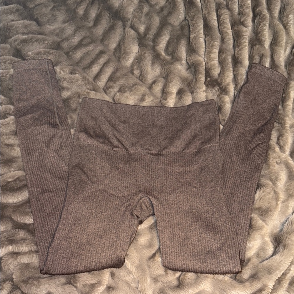 BuffBunny Brown Textured Leggings with Elastic Waistband